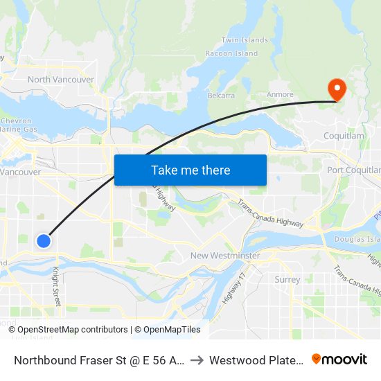 Northbound Fraser St @ E 56 Ave to Westwood Plateau map