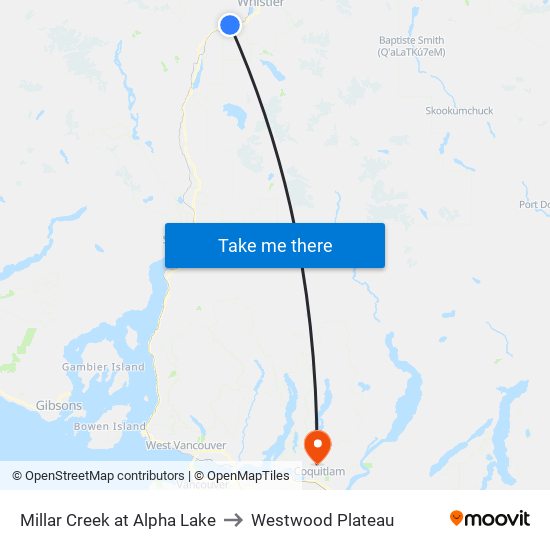 Millar Creek at Alpha Lake to Westwood Plateau map
