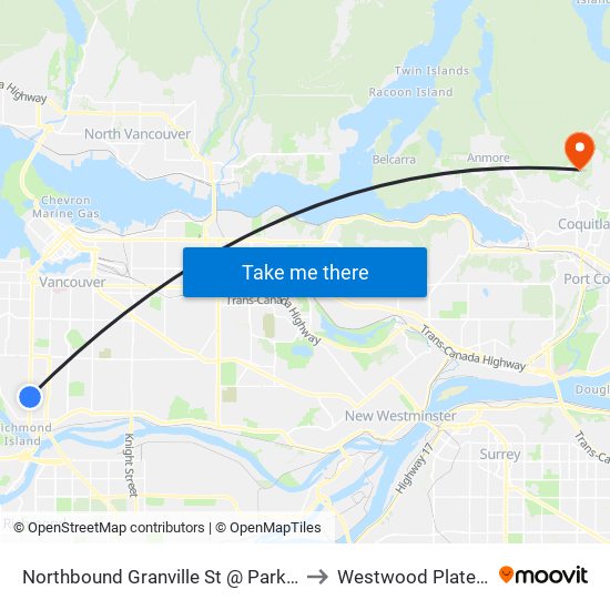 Northbound Granville St @ Park Dr to Westwood Plateau map