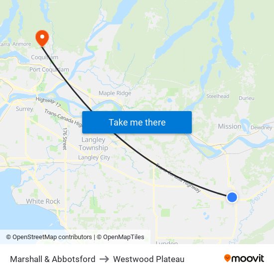 Marshall & Abbotsford to Westwood Plateau map