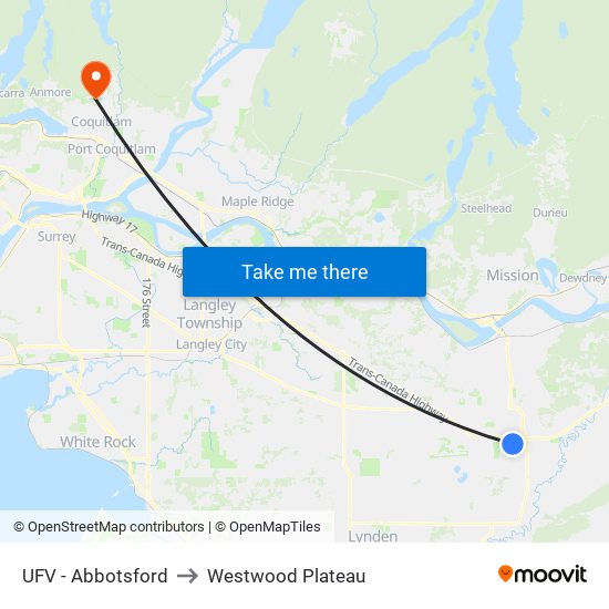 UFV - Abbotsford to Westwood Plateau map