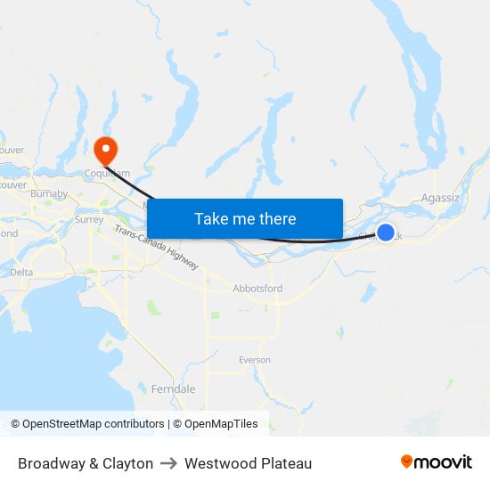 Broadway & Clayton to Westwood Plateau map