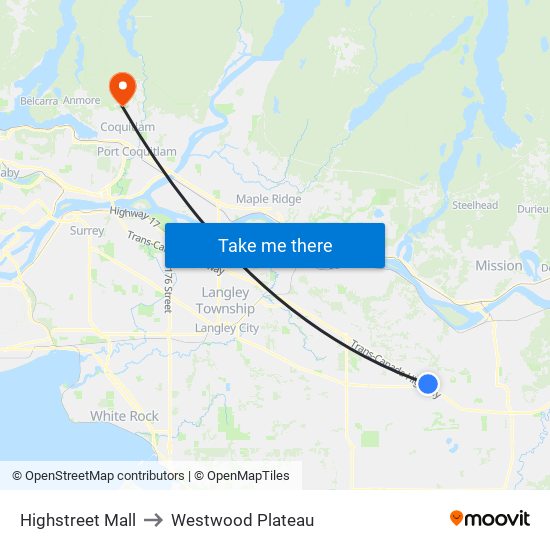 Highstreet Mall to Westwood Plateau map