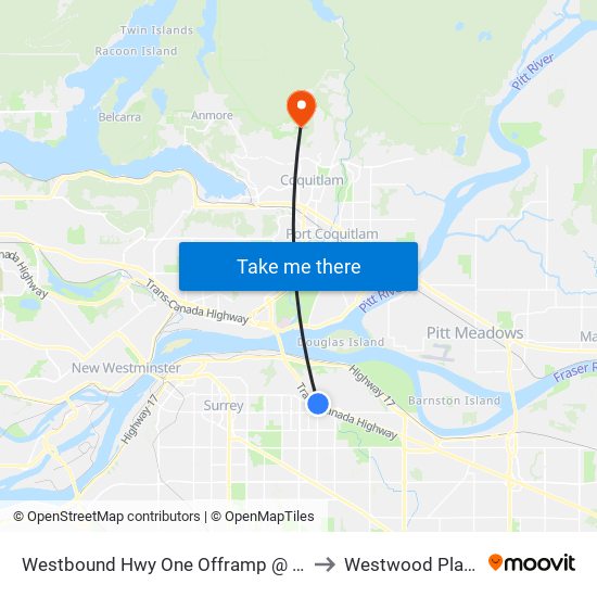 Westbound Hwy One Offramp @ 156 St to Westwood Plateau map