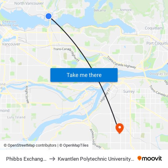 Phibbs Exchange @ Bay 3 to Kwantlen Polytechnic University - Surrey Campus map