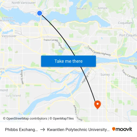 Phibbs Exchange @ Bay 4 to Kwantlen Polytechnic University - Surrey Campus map