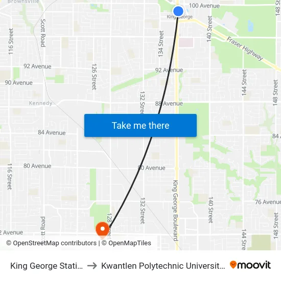 King George Station @ Bay 4 to Kwantlen Polytechnic University - Surrey Campus map