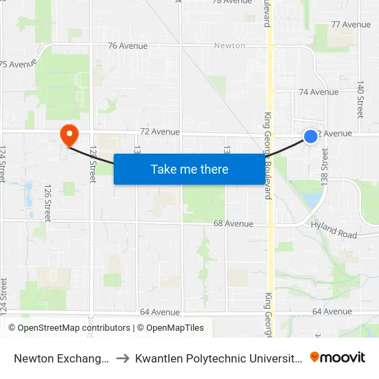 Newton Exchange @ Bay 12 to Kwantlen Polytechnic University - Surrey Campus map