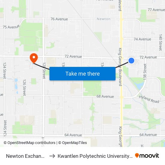 Newton Exchange @ Bay 9 to Kwantlen Polytechnic University - Surrey Campus map