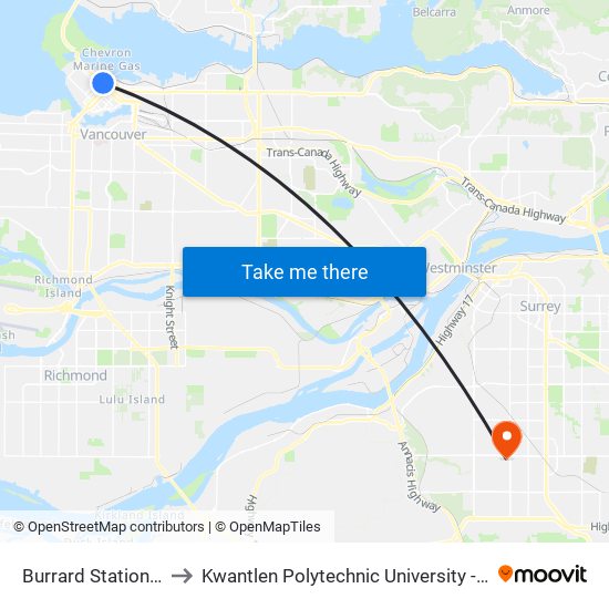 Burrard Station @ Bay 7 to Kwantlen Polytechnic University - Surrey Campus map