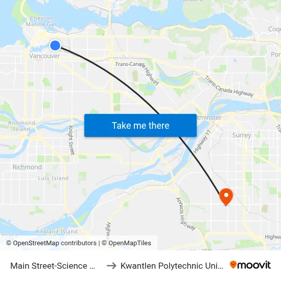 Main Street-Science World Station @ Bay 2 to Kwantlen Polytechnic University - Surrey Campus map
