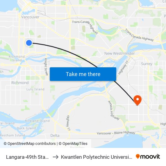 Langara-49th Station @ Bay 4 to Kwantlen Polytechnic University - Surrey Campus map