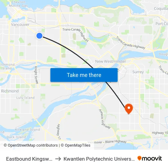 Eastbound Kingsway @ Perry St to Kwantlen Polytechnic University - Surrey Campus map