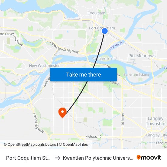 Port Coquitlam Station @ Bay 5 to Kwantlen Polytechnic University - Surrey Campus map