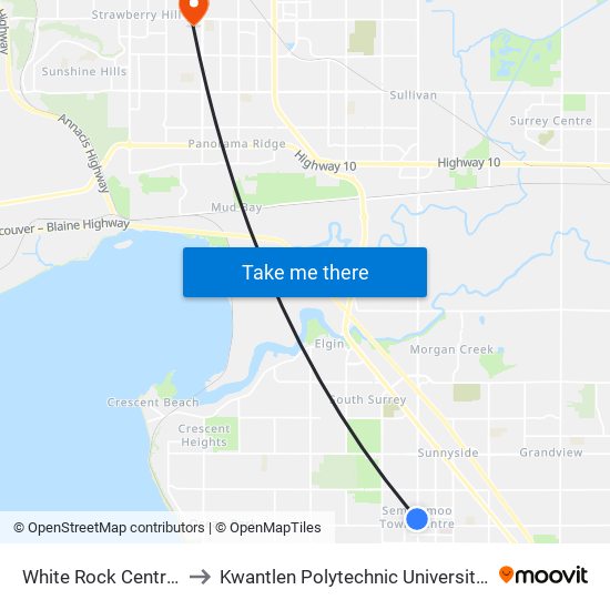 White Rock Centre @ Bay 10 to Kwantlen Polytechnic University - Surrey Campus map