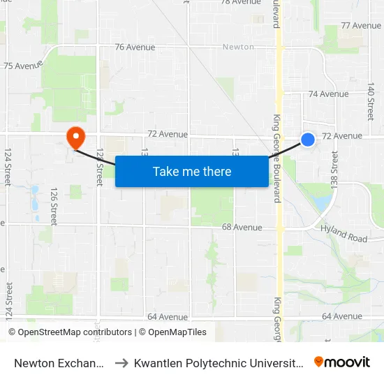 Newton Exchange @ Bay 6 to Kwantlen Polytechnic University - Surrey Campus map