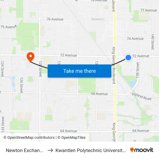 Newton Exchange @ Bay 8 to Kwantlen Polytechnic University - Surrey Campus map
