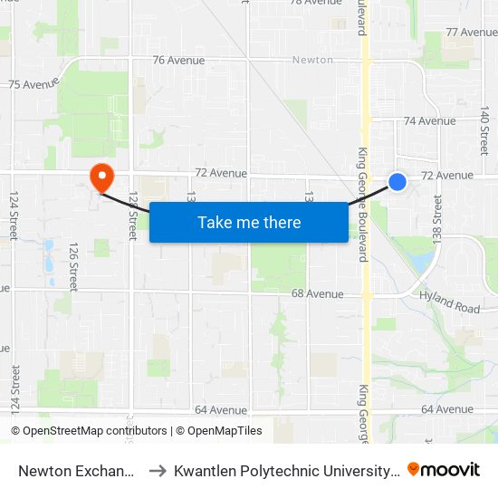 Newton Exchange @ Bay 4 to Kwantlen Polytechnic University - Surrey Campus map