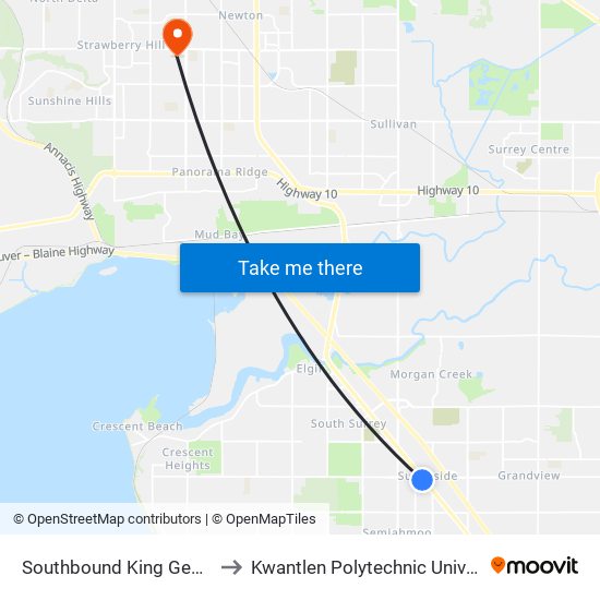 Southbound King George Blvd @ 24 Ave to Kwantlen Polytechnic University - Surrey Campus map