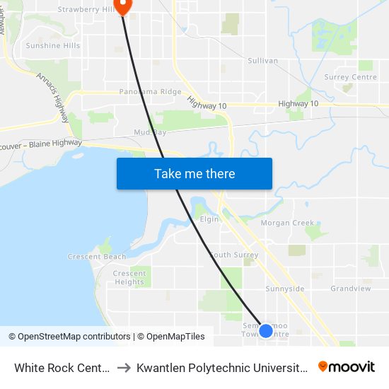 White Rock Centre @ Bay 7 to Kwantlen Polytechnic University - Surrey Campus map