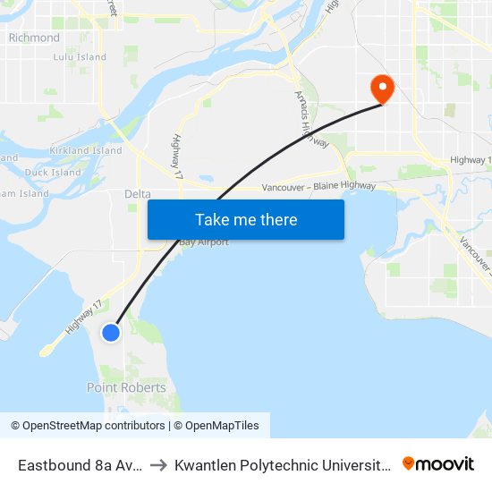 Eastbound 8a Ave @ 52a St to Kwantlen Polytechnic University - Surrey Campus map