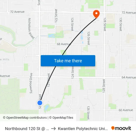 Northbound 120 St @ Boundary Park Gate to Kwantlen Polytechnic University - Surrey Campus map