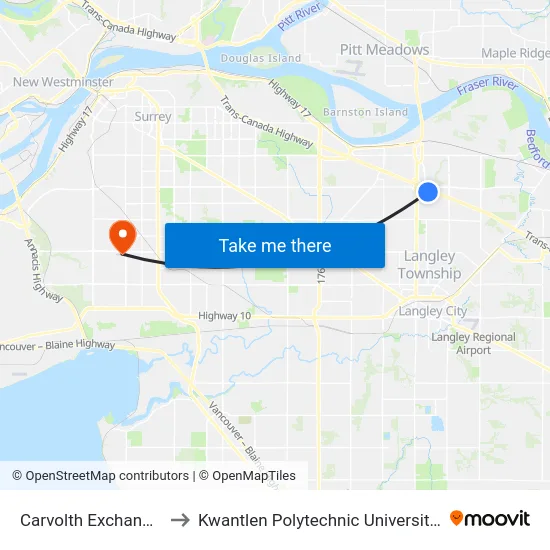 Carvolth Exchange @ Bay 12 to Kwantlen Polytechnic University - Surrey Campus map