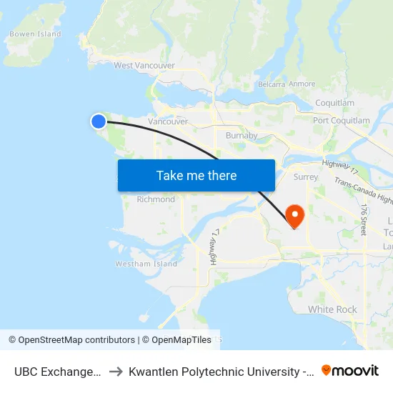 UBC Exchange @ Bay 4 to Kwantlen Polytechnic University - Surrey Campus map