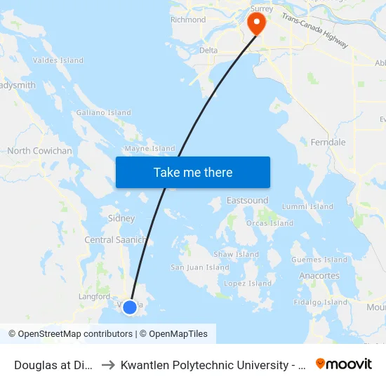 Douglas at Discovery to Kwantlen Polytechnic University - Surrey Campus map