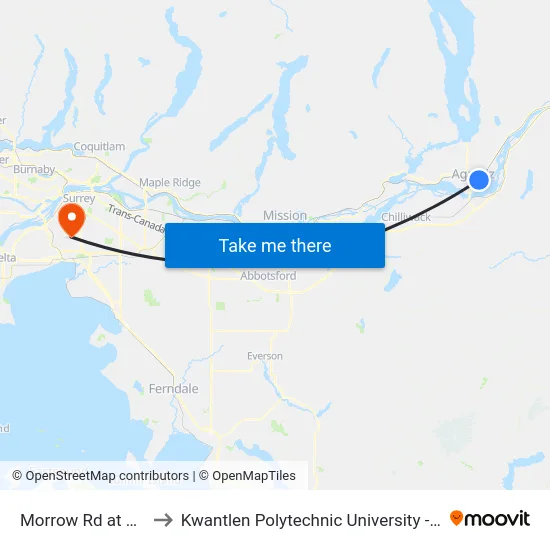 Morrow Rd at Logan Rd to Kwantlen Polytechnic University - Surrey Campus map