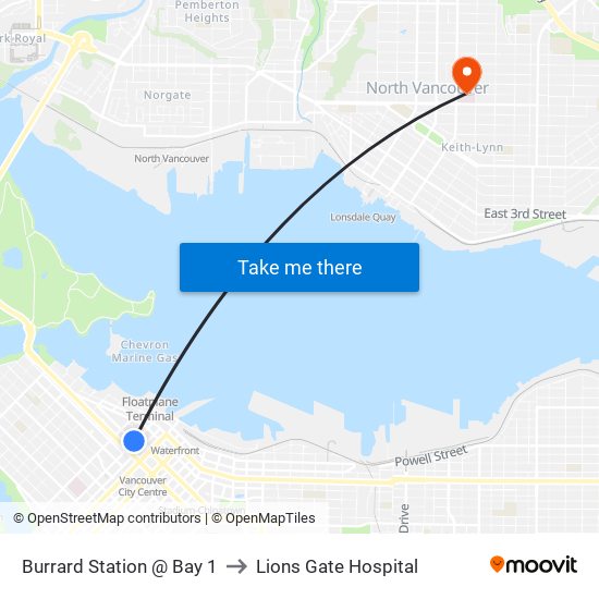 Burrard Station @ Bay 1 to Lions Gate Hospital map