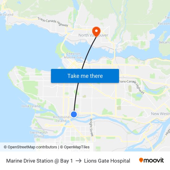 Marine Drive Station @ Bay 1 to Lions Gate Hospital map