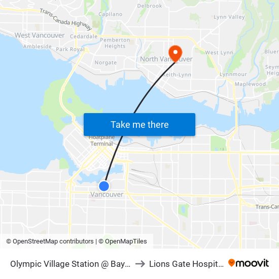 Olympic Village Station @ Bay 1 to Lions Gate Hospital map