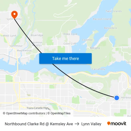 Northbound Clarke Rd @ Kemsley Ave to Lynn Valley map