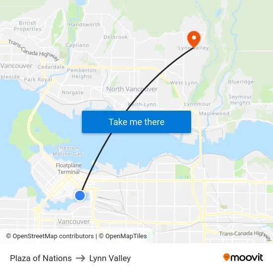 Plaza of Nations to Lynn Valley map