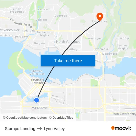 Stamps Landing to Lynn Valley map