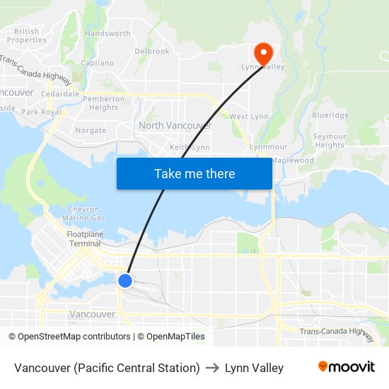 Vancouver (Pacific Central Station) to Lynn Valley map