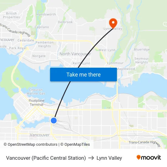 Vancouver (Pacific Central Station) to Lynn Valley map
