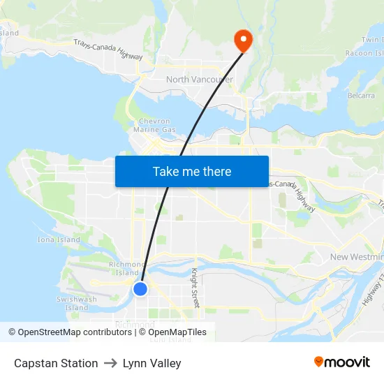 Capstan Station to Lynn Valley map