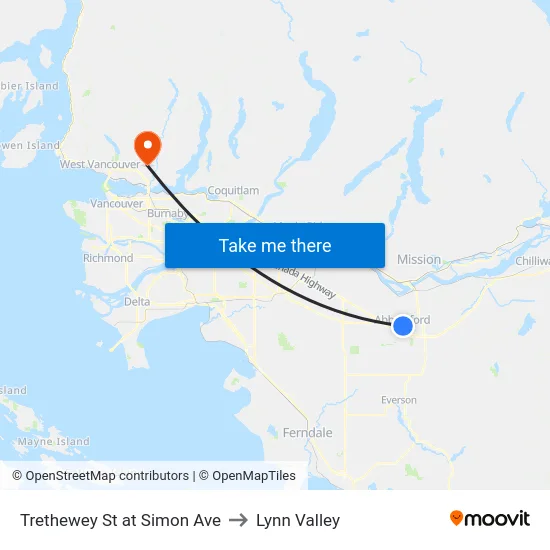 Trethewey St at Simon Ave to Lynn Valley map