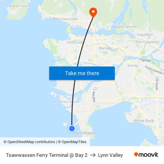 Tsawwassen Ferry Terminal @ Bay 2 to Lynn Valley map