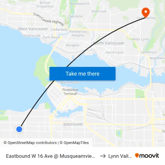 Eastbound W 16 Ave @ Musqueamview St to Lynn Valley map
