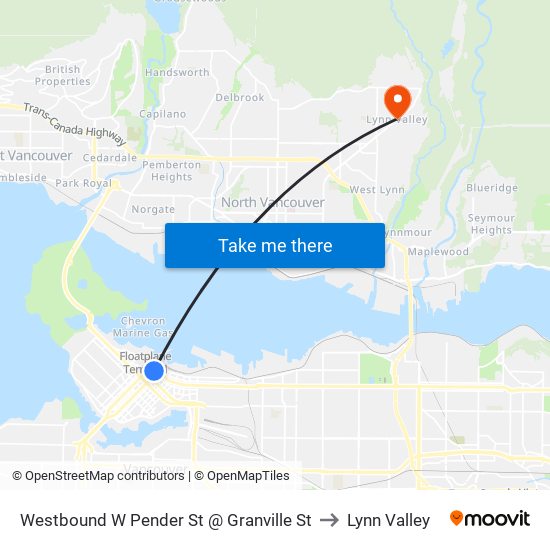 Westbound W Pender St @ Granville St to Lynn Valley map