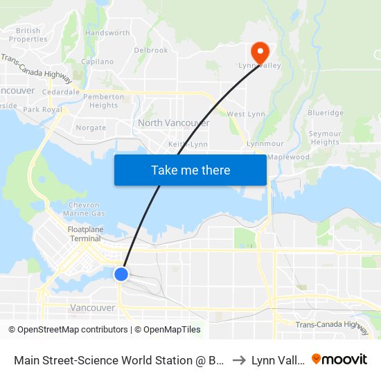 Main Street-Science World Station @ Bay 2 to Lynn Valley map