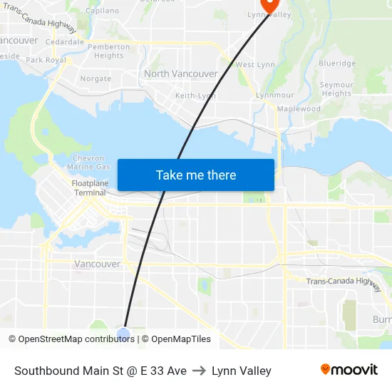 Southbound Main St @ E 33 Ave to Lynn Valley map
