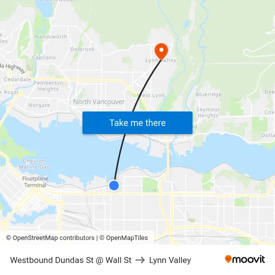Westbound Dundas St @ Wall St to Lynn Valley map