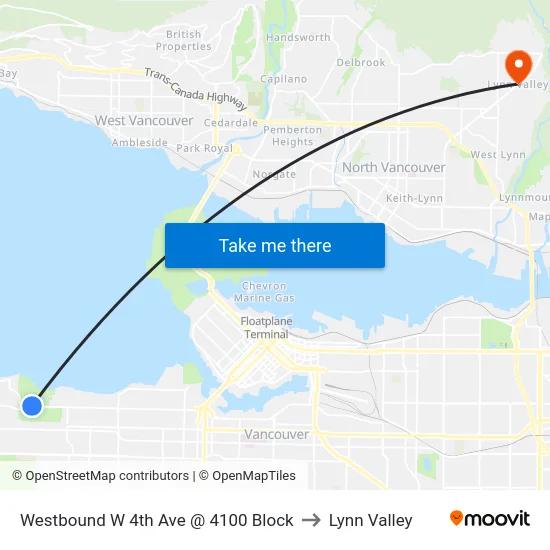 Westbound W 4th Ave @ 4100 Block to Lynn Valley map