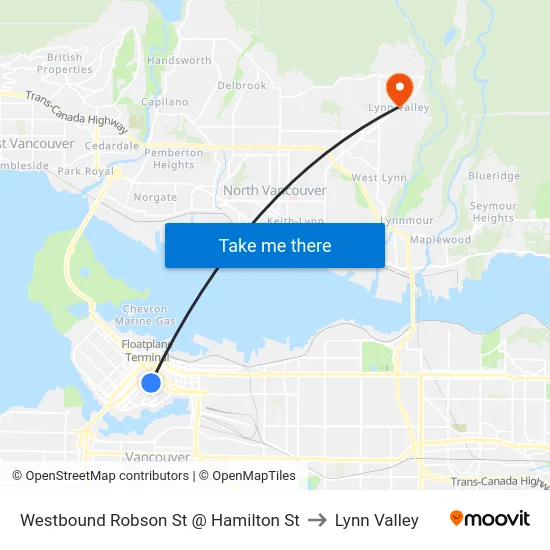 Westbound Robson St @ Hamilton St to Lynn Valley map