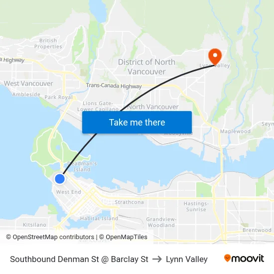 Southbound Denman St @ Barclay St to Lynn Valley map