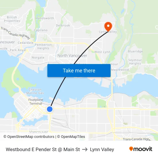 Westbound E Pender St @ Main St to Lynn Valley map